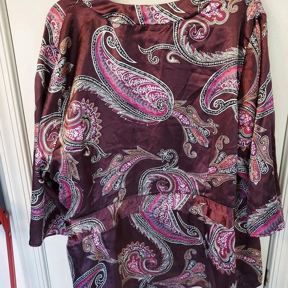 Lane Bryant Brown and Pink Paisley Silk Wrap Blouse in Size 22/24W - Picture 5 of 11